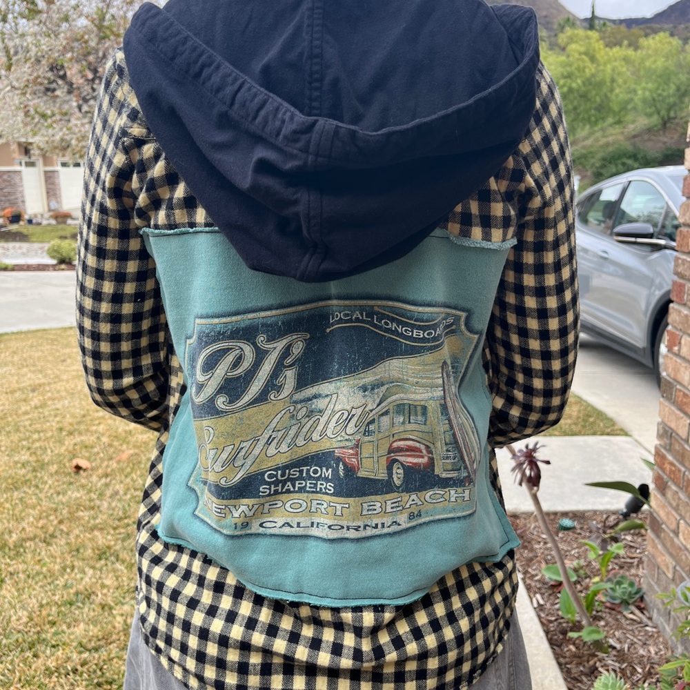 Billabong Surfrider Newport Beach California Flannel Shirt Upcycled Small S